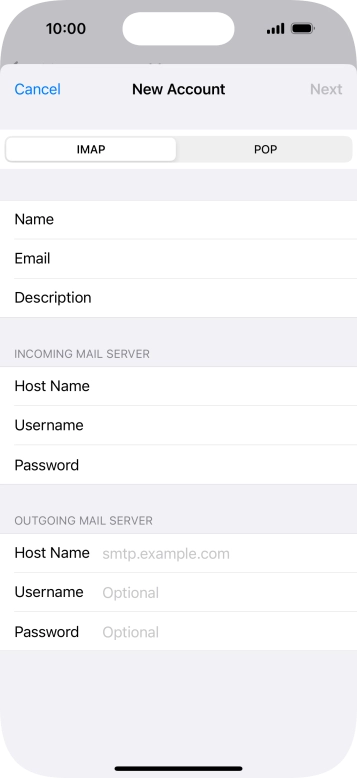 Press Host Name and key in the name of your email provider's outgoing server. Press Host Name and key in the name of your email provider's outgoing server.