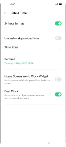 Press the indicator next to 'Use network-provided time' to turn on the function.