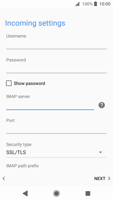 Press the field below 'Port' and key in 143.