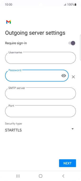 Press the field below 'SMTP server' and key in the name of your email provider's outgoing server.