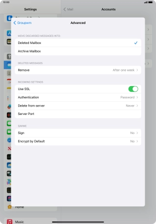Press the indicator next to 'Use SSL' to turn off the function.