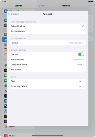 Press the indicator next to 'Use SSL' to turn off the function.