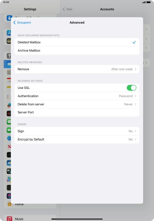 Press the indicator next to 'Use SSL' to turn off the function.