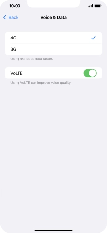 Press the indicator next to 'VoLTE' to turn the function on or off.