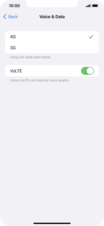 Press the indicator next to 'VoLTE' to turn the function on or off.
