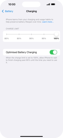 Press the indicator next to 'Optimised Battery Charging' to turn the function on or off.