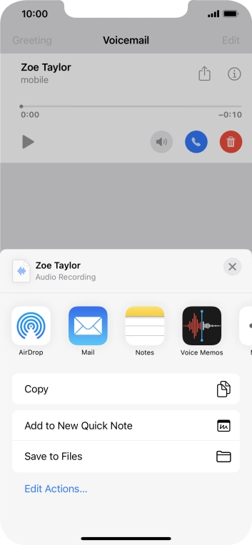 Press the required setting and follow the instructions on the screen to share or save the message.