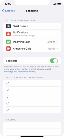 Press the indicator next to 'FaceTime' to turn the function on or off.