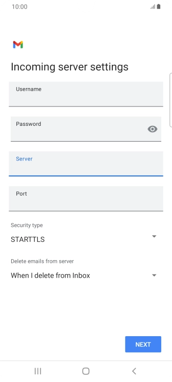 Press the field below 'Port' and key in 110. Press the field below 'Port' and key in 110.