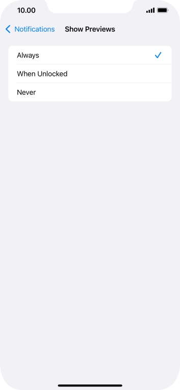 To select notification preview on the lock screen, press Always.