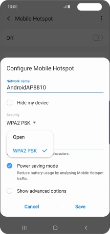 Press WPA2 PSK to password protect your WiFi hotspot.