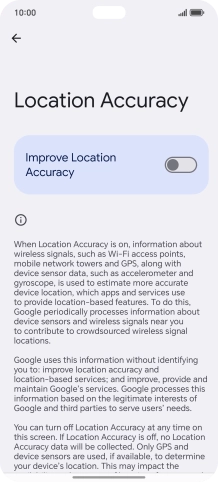 If you press the indicator next to 'Improve Location Accuracy' to turn on the function, your phone can find your exact position using the GPS satellites, the mobile network and nearby WiFi networks. Satellite-based GPS requires a clear view of the sky.