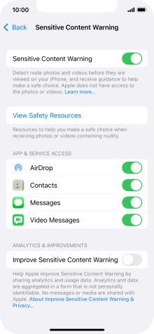 Press the indicators next to the required applications to turn the function on or off.