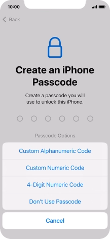 Follow the instructions on the screen to turn on the phone lock code or press Don't Use Passcode.