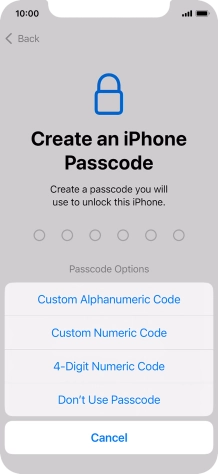 Follow the instructions on the screen to turn on the lock code or press Don't Use Passcode.