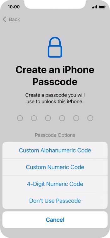 Follow the instructions on the screen to turn on the lock code or press Don't Use Passcode. Follow the instructions on the screen to turn on the lock code or press Don't Use Passcode.