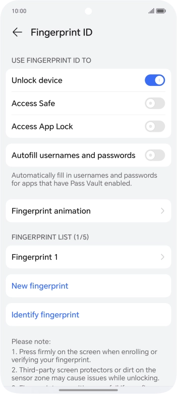 Press the indicators next to the required settings to turn them on or off.