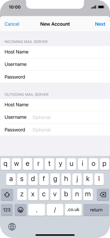 Press Username and key in the username for your email account. Press Username and key in the username for your email account.