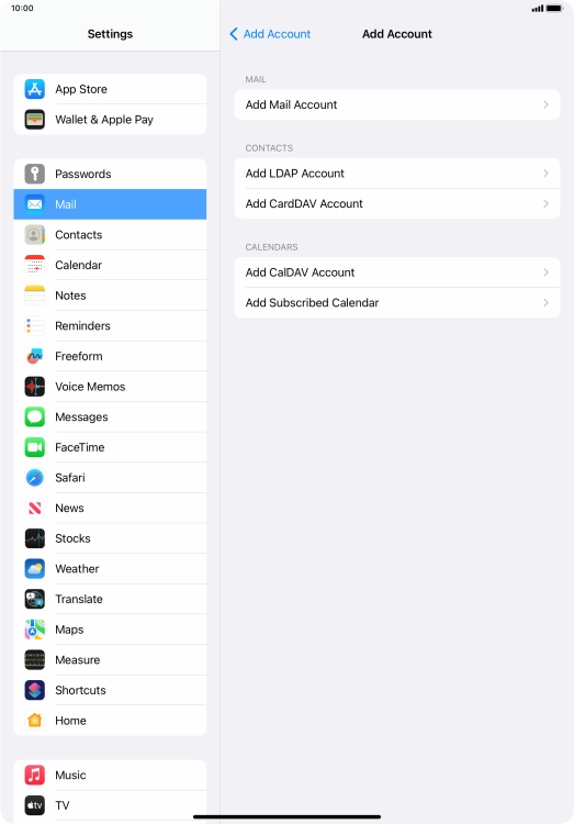 Press Add Mail Account. Press Add Mail Account.
