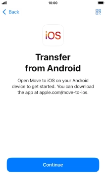 To transfer content to your phone, you need to install the app 'Move to iOS' on the Android phone. When the app is installed, press Continue.