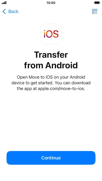 To transfer content to your phone, you need to install the app 'Move to iOS' on the Android phone. When the app is installed, press Continue.
