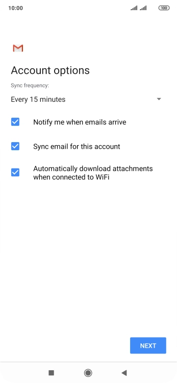 If this screen is displayed, you email account has been recognised and set up automatically. Follow the instructions on the screen to key in more information and finish setting up your phone.