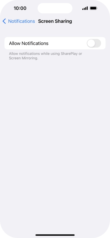 Press the indicator next to 'Allow Notifications' to turn the function on or off. Press the indicator next to 'Allow Notifications' to turn the function on or off.