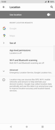 Press the indicator next to 'Use location' to turn the function on or off.
