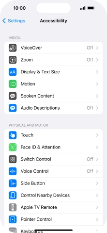 Press the required category below 'VISION' and follow the instructions on the screen to select the required settings.