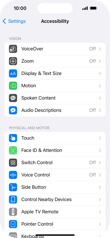 Press the required category below 'VISION' and follow the instructions on the screen to select the required settings.