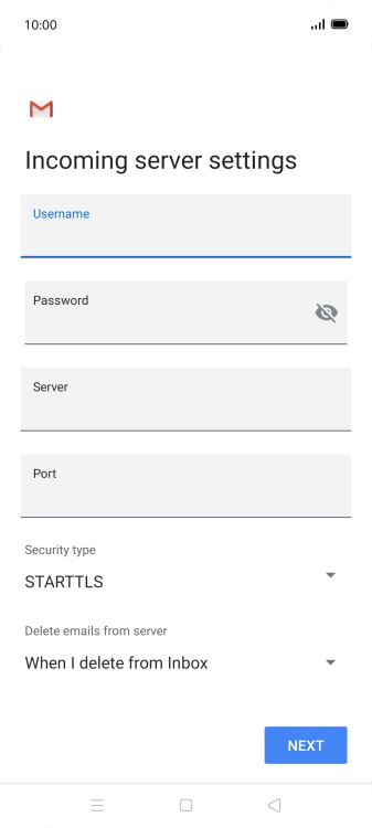 Press the field below 'Server' and key in the name of your email provider's incoming server.