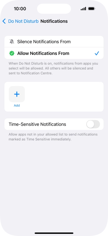 Press the indicator next to 'Time-Sensitive Notifications' to turn display of timed notifications on or off when Do Not Disturb is turned on.