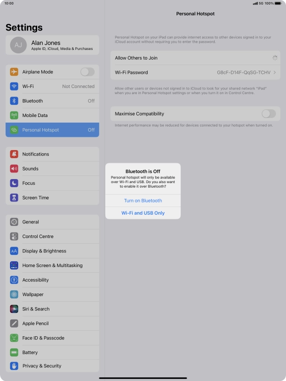 If WiFi is turned on, press Wi-Fi and USB Only.