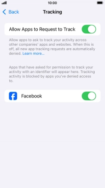 Press the indicator next to 'Allow Apps to Request to Track' to turn the function on or off.