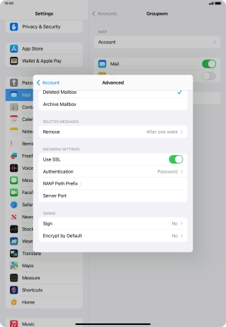 Press the indicator next to 'Use SSL' to turn off the function.
