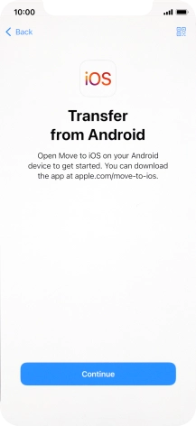 To transfer content to your phone, you need to install the app 'Move to iOS' on the Android phone. When the app is installed, press Continue.