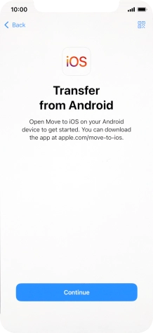 To transfer content to your phone, you need to install the app 'Move to iOS' on the Android phone. When the app is installed, press Continue.