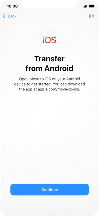 To transfer content to your phone, you need to install the app 'Move to iOS' on the Android phone. When the app is installed, press Continue.
