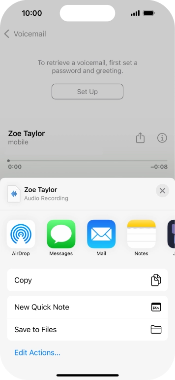 Press the required setting and follow the instructions on the screen to share or save the message.
