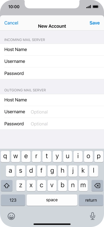 Press Username and key in the username for your email account.