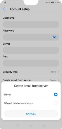 Press Never to keep emails on the server when you delete them on your phone.