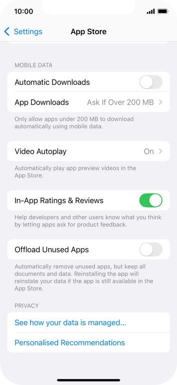 Press the indicator next to 'Offload Unused Apps' to turn the function on or off.
