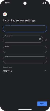 Press the field below 'Server' and key in the name of your email provider's incoming server.