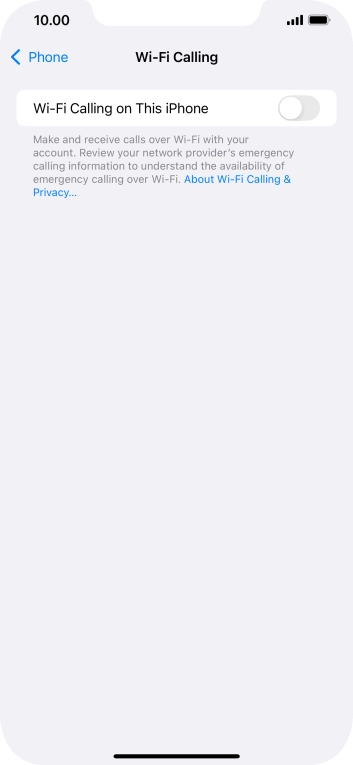 Press the indicator next to 'Wi-Fi Calling on This iPhone' to turn the function on or off.