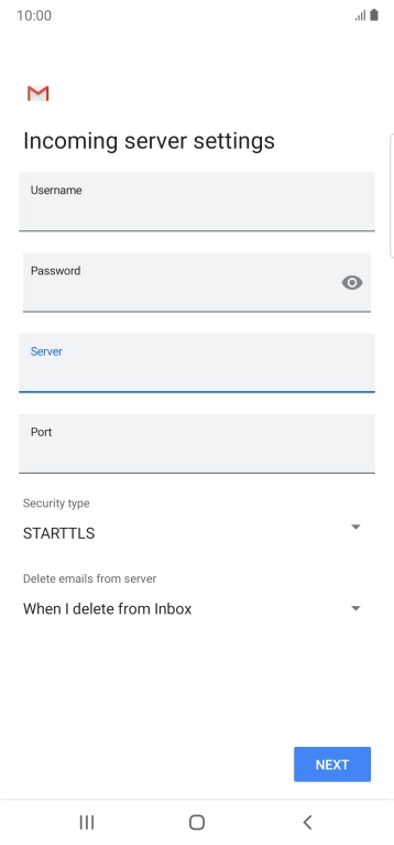 Press the field below 'Port' and key in 110. Press the field below 'Port' and key in 110.
