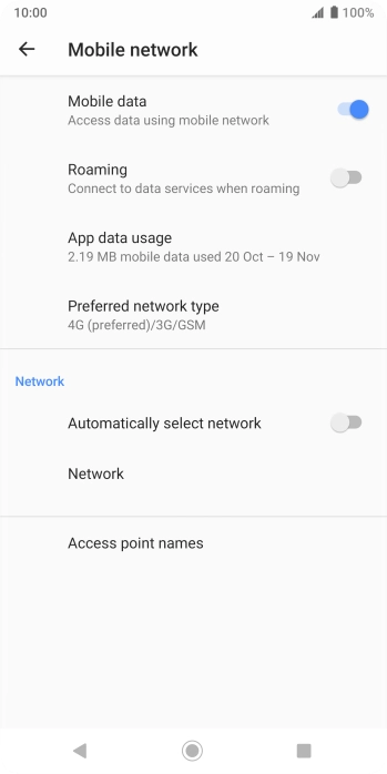 Press the indicator next to 'Automatically select network' to turn on the function.