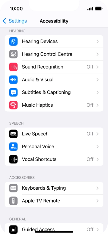 Press the required category below 'HEARING' and follow the instructions on the screen to select the required settings.
