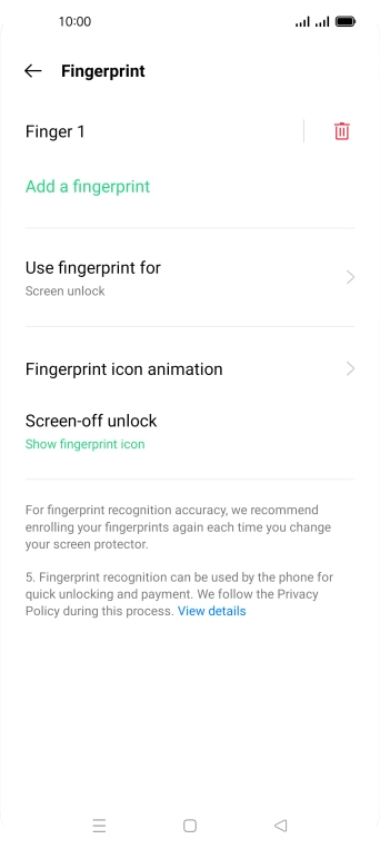 Press the delete icon next to the required fingerprints.