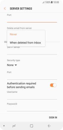 Press Never to keep emails on the server when you delete them on your phone.