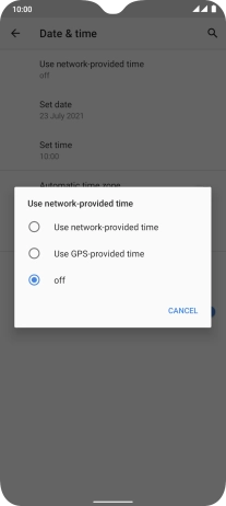 Press Use network-provided time to turn on the function.